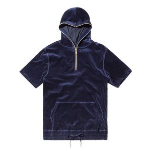 Kith 2016 velour blue short sleeve pullover with zipped hoodie size M